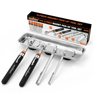 5-Piece Magnetic Pickup Tools Set Telescoping Rust-Proof 15LB 10LB 3LB 1.5LB Magnet Sticks Tray for Mechanics Automotive