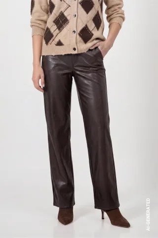 monari - Lederimitat-Wide-Leg-Hose black coffee - Gr. - 34