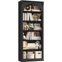Homfa Bücherregal gewölbtes Bücherschrank, Standregal mit 6 Fächern 75x28x186cm Schwarz