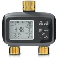 Brandson Bewässerungssteuerung 2-Zonen Bewässerungssystem, Garten Bewässerungscomputer, 2 Ausgänge, (Digitaler Bewässerungstimer), Display, Regenverzögerung, Wasserfilter, für Balkon Garten Terrasse