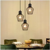 ZMH Pendelleuchte Esszimmer 3 Flammig Schwarz Industrie Hängeleuchte E27 für Flur Cafe, Einfache Installation, ohne Leuchtmittel