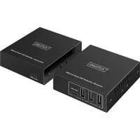USB 3.2 Gen1 CAT Extender-Set, 5Gbps, 100 Meter, USB-Extender schwarz, Sendeeinheit + Empfängereinheit, 4 Ports: 3x USB-A, 1x USB-C