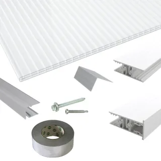 Polycarbonat Stegplatten | Terrassendach-Set | Zevener Sprosse Verlegeprofil | 16 mm | glasklar