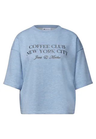 Street One - Kurzarm Sweatshirt mit Wording northern blue mel. - Gr. - 44