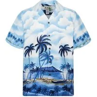 KY's Hawaiihemd "Palmbeach" Herren Kurzarm Baumwolle Kokosknöpfe Original Hawaii