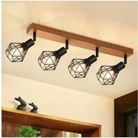 ZMH Deckenleuchten Schwarz Deckenspot - E14 Vintage Schwenkbar 350° für Flur Wohnzimmer, Augenschutz, LED wechselbar, Holz Deckenlampe, Schlafzimmer Küche
