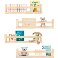 ONVAYA Wandregal Massivholz ǀ Naturholz oder Weiß ǀ 4er-Set aus Holz