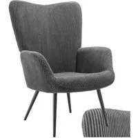 tectake Relaxsessel Polstersessel, bodenschonend, Belastbarkeit 150 kg, 72 x 76 x 100,5 (Fernsehsessel Hygge, in Breitcord Anthrazit/Schwarz), gepolstert, Armlehnen und ergonomische Rückenlehne, runde Stahlbeine