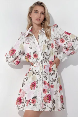 Blümchen-Minihemdkleid mit Spitzendetail