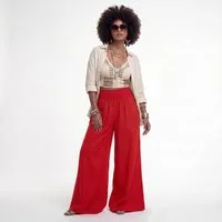 YC Fashion & Style Leinenhose Palazzo Hose weit – Sommerhose mit elastischem Bund und Taschen in Unifarbe