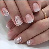 LuxusKollektion Kunstfingernägel 24er Set Acrylnägel Weiß mit Blumenmuster und Pink Gradient, Kurze