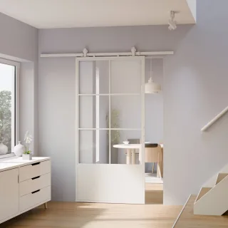 Loftschiebetür 1025x2200mm aus Stahl in weiß mit Glaseinsatz