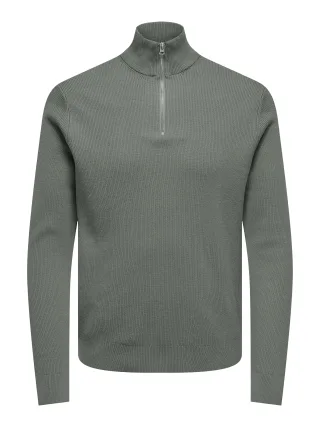 ONLY&SONS - ONSPHIL REG 12 STRUC HALF ZIP KNIT NOOS castor gray - Gr. - XL