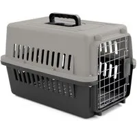 RAMROXX Tiertransportbox Transportbox mit Tür für Hund Katze usw. Grau Schwarz 30x48x31cm