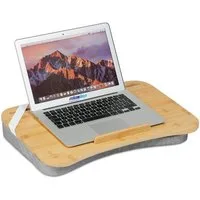 relaxdays Laptop Tablett Graues Laptopkissen mit Bambusablage, Bambus, (1-teilig, 1-tlg., 1-teilig)