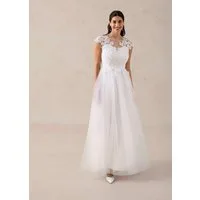bonprix Brautkleid ausgestellte Passform, aus Tüll mit Spitzenbesatz, Kurzarm-Design