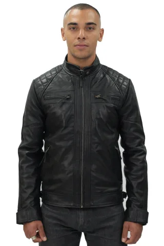 Klassische gesteppte Bikerjacke aus Leder für Herren-Silsden