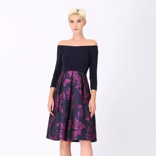 Kleid aus Bi-Material mit floralem Brokat