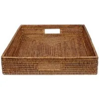 fiolini Tablett / Serviertablett Rattan Rechteckig 50x40x8cm mit Griffen & hohem Rand, Rattan