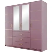 MIRJAN24 Kleiderschrank Bali II (mit 3 Schubladen und 4 Türen) goldfarbenen Elementen, mit Frontspiegel und Kleiderstange