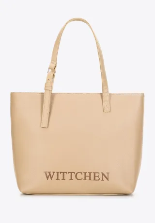 Wittchen Damen-Einkaufstasche mit geprägtem Logo, beige, Kunstleder