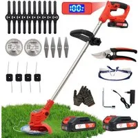 OUTIGO Akku-Rasentrimmer Akku-Rasentrimmer mit 3000mAh 21V Akku, Verstellbarer Teleskopstiel, 15 cm Schnittbreite, 4 Arten Klingen, Teleskop-Stiel/zusammenklappbar