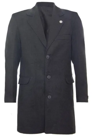 Langer Slim-Fit-Mantel aus anthrazitfarbener Wolle für Herren
