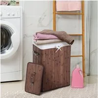HOMCOM Wäschekorb schmal Wäschesammler mit Griff, für Schlafzimmer & Bad, Schwarz (Wäschekorb, 1 St., Wäschebox), Bambus, faltbar, 72L, Dunkelbraun, 40 x 30 x 60 cm