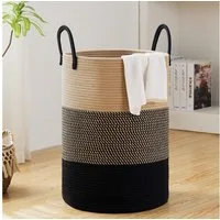 BlingBin Wäschekorb 58L Geflochten Wäschesammler mit Griff, Spielzeug Aufbewahrungskorb (1er Set, 1 St., Produktgröße: 38 x 50 cm), Wäschekorb für Schlafzimmer und Wohnzimmer, Braun und Schwarz