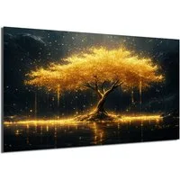 DARO Design Leinwandbild Modern Abstrakt Wandbilder XXL Wandbild Wand Deko Leinwand Bilder, (ausladender goldener Baum - Bild groß Wohnzimmer Esszimmer Schlafzimmer Küche Einteilig Querformat Fotodruck Leinwände Wanddeko Abstrakte Kunst Boho), 84x56c