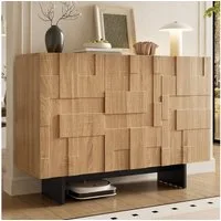 Flieks Sideboard mit geometrischer Strukturfront und verstellbaren Einlegeböden (1 St., 105x33,5x76 cm), französisches Mehrzweckschrank Wohnzimmerschrank Holzoptik Natur