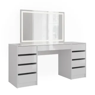 Vicco Schminktisch, Weiß, Weiß Hochglanz, Holzwerkstoff, 9 Schubladen, Rechteckig, 158.2x76x50.1 cm, Schlafzimmer, Schminktische