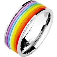 Taffstyle Fingerring Herren Band Ring Silikon Streifen Silber Rainbow, Ring Edelstahl poliert Streifen Bandring Herrenring Partnerring Biker