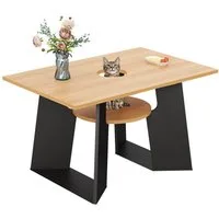 BlingBin Esstisch Esszimmer-Küchentisch mit Haustierbereich & Ablagebrettchen (1er Set, 1-St., Maße: 130 x 85 x 75 cm, Tischplatte: Tragfähigkeit von 40 kg), Beistelltisch Rechteckig für 6 Personen, Naturholz-Schwarz Mix