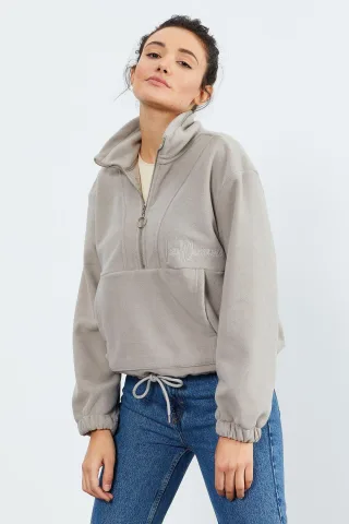 Übergroßer Half-Zip Plüsch Hoodie