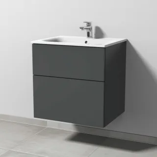 Sanipa 3way Waschtischunterbau zu Geberit Renova Plan Slim Waschtisch mit 2 Auszügen, Anthrazit-Matt SM68622