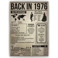 Tigerlino Poster 50. Geburtstag Geschenkidee Back in 1976 Rückblick Frau & Mann, Geburtstagskarte DIN A4