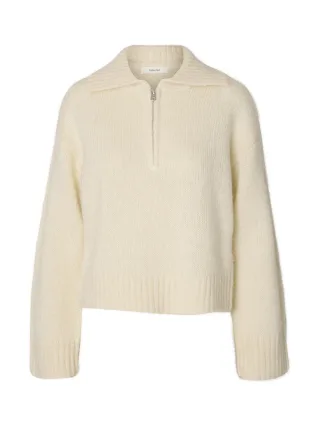 selected women - SLWANJULI LS KNIT HALF ZIP Snow White - Gr. - S