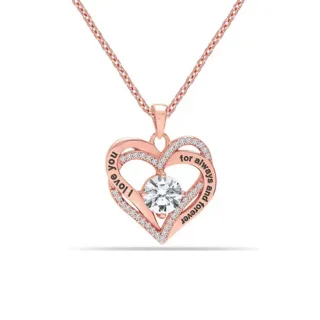 Damen Doppelherz Halskette aus Roségold mit Zirkonia „Ich liebe dich“ Sterlingsilber 925 BICLL034