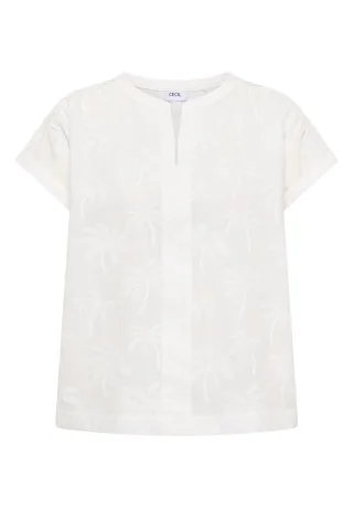 Cecil - Kurzarm-Bluse mit Allover-Stickerei weiß - Gr. - M
