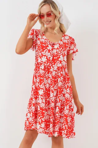 V-Ausschnitt Rüschenshirt Minikleid mit Schleife