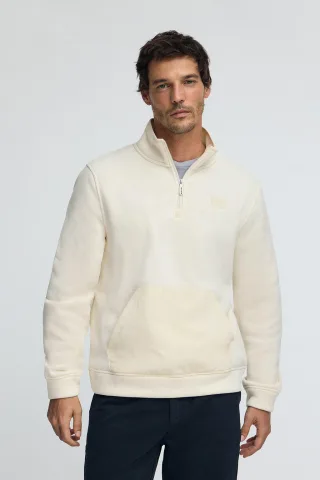 Sweatshirt aus Fleece ecru mit halbem Reißverschluss und Polo Club-Logo