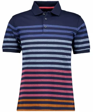 RAGMAN - Poloshirt gestreift, mercerisierte Baumwolle Blau-Melange - Gr. - XL
