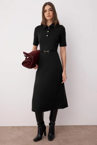Unifarbenes Damen-Midikleid mit Dreiviertelärmeln und A-Linien-Schnitt