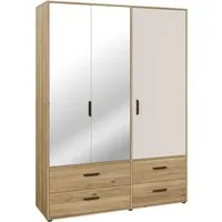 FORTE Drehtürenschrank Schrank mit Spiegel, zeitloses Design, 3türig viel Stauraum, Schubladen, Spiegeltürenm Höhe 200 cm