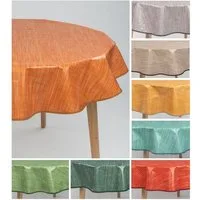 laro Tischdecke 140cm runde Wachstuchtischdecke Saum-Eingefasst Leinenoptik