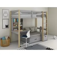 OTTO home Etagenbett HENNE' TOPSELLER! Hochbett, Ideal für kleine Räume, 2 Schlafplätze (zweiter Schlafplatz ausziehbar, B/H/T ca. 208/180/105cm), mit Polsterauflagen, Schreibtisch, Stauraum, seitenverkehrt montierbar