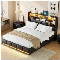 ADWOLT Stauraumbett Hydraulisches Polsterbett Doppelbett mit LED und USB, Jugendbett 160x200cm,mit Lattenrost,PU,Schwarz
