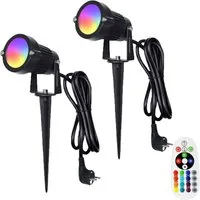 MUPOO LED Gartenstrahler Gartenbeleuchtung, 16 Farben 4 Modi RGB Gartenstrahler mit Erdspieß, 6W, RGB+Warmweiß (EU-Stecker), Gartenleuchte mit Fernbedienung, Gartenbeleuchtung mit Kabel für Garten Rasen Baum