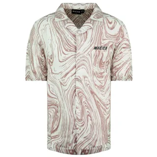 NICCE Kurzarm bedrucktes Asche Herren rosa weißes Hemd 211 1 07 02 0338